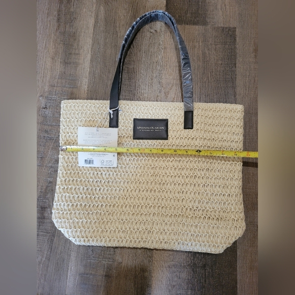 Donna Karan Woven Beige Tote with Black Handles - Picture 9 of 10